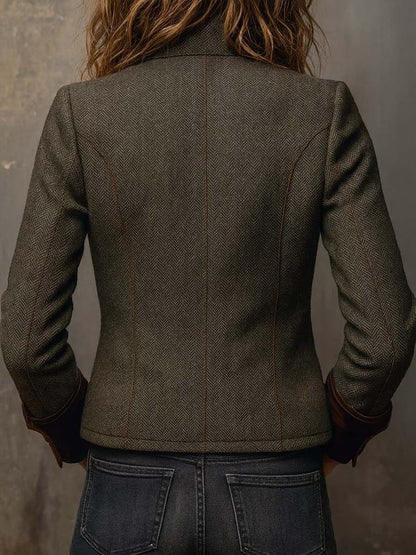 Honorine | Blazer Vintage Espiga con Ribetes Contrastantes