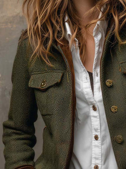 Honorine | Blazer Vintage Espiga con Ribetes Contrastantes