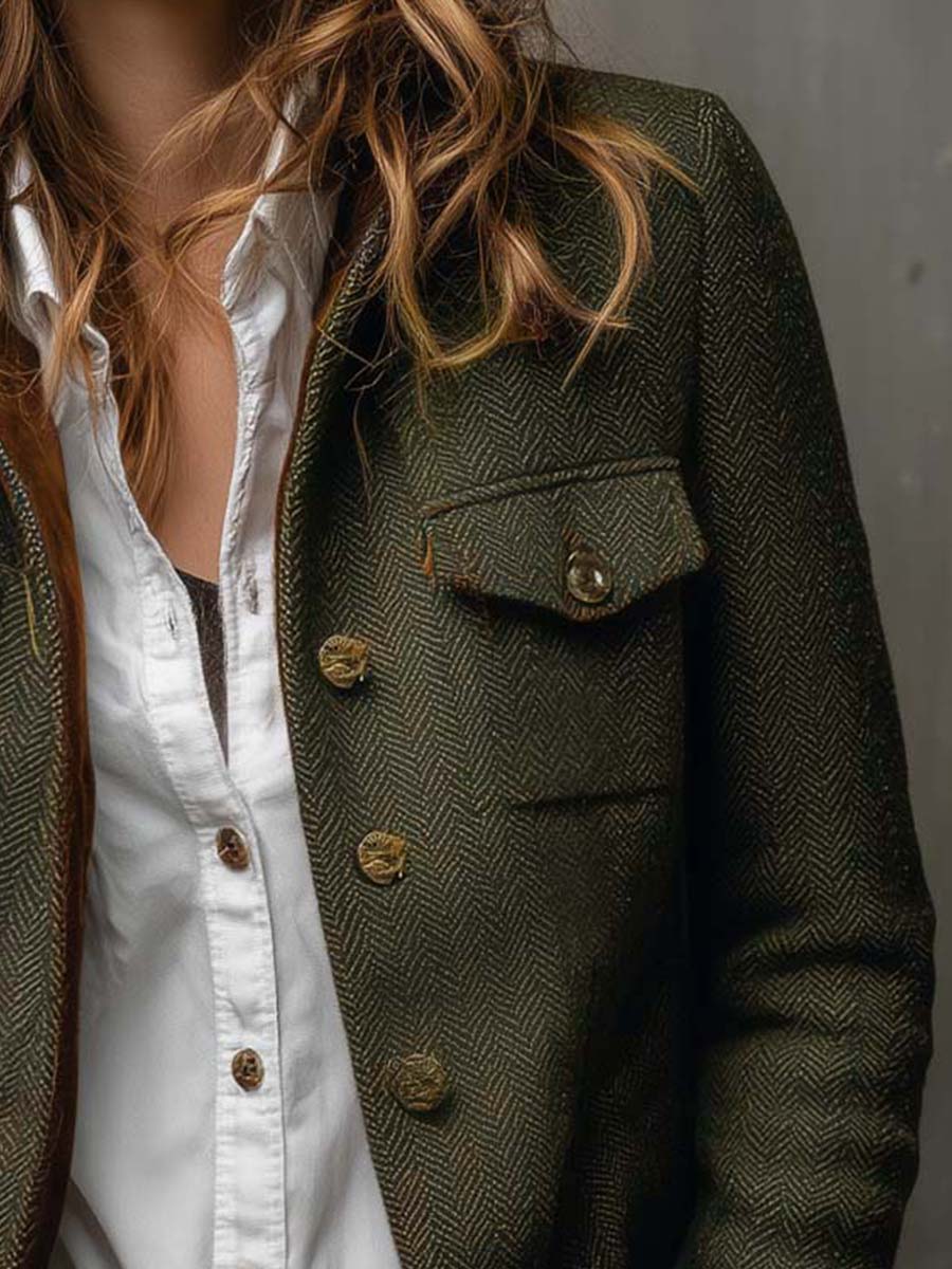 Honorine | Blazer Vintage Espiga con Ribetes Contrastantes
